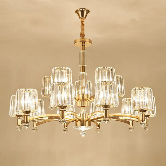 Modern Brass Cylindrical Crystal Chandelier For Living Room 15 /