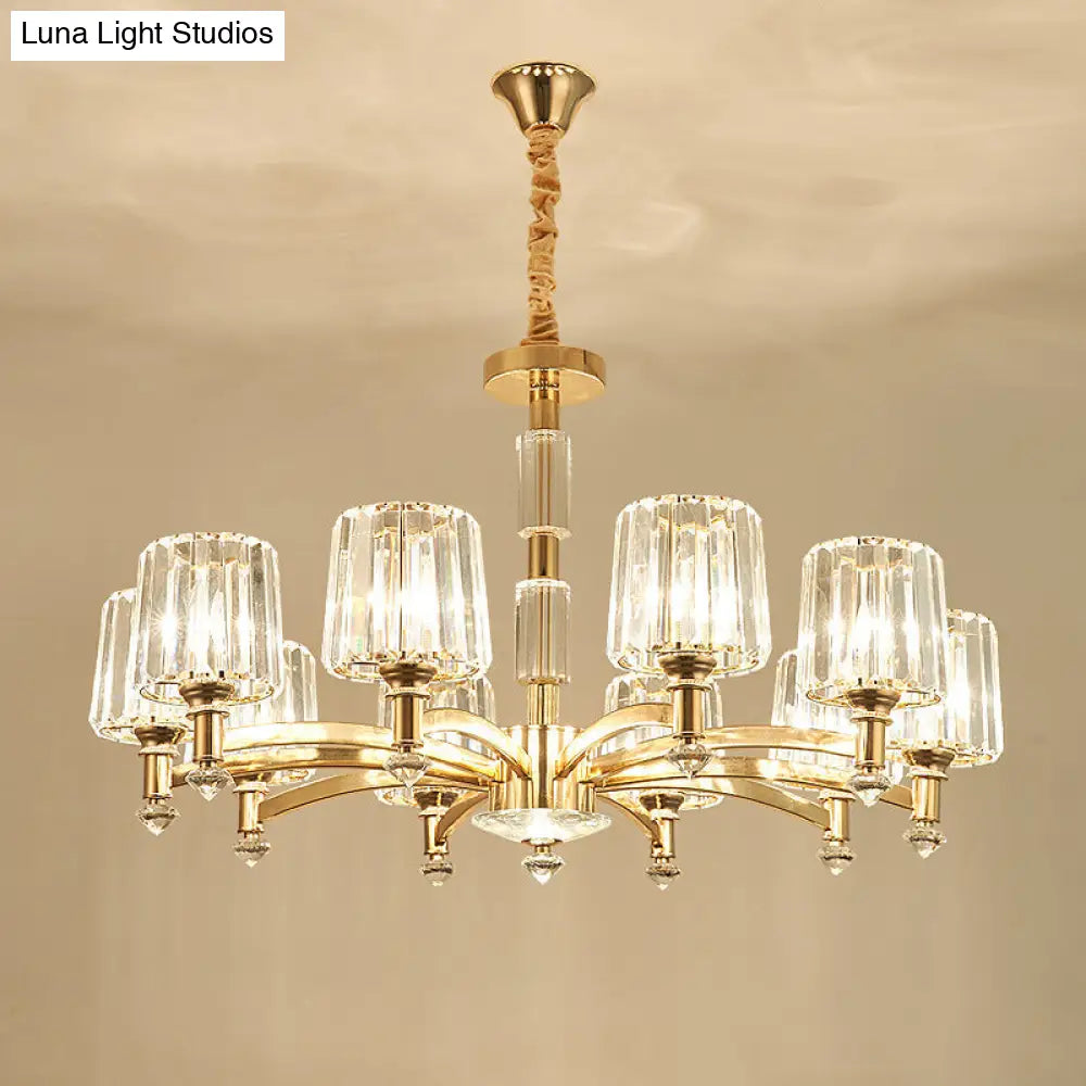 Modern Brass Cylindrical Crystal Chandelier For Living Room