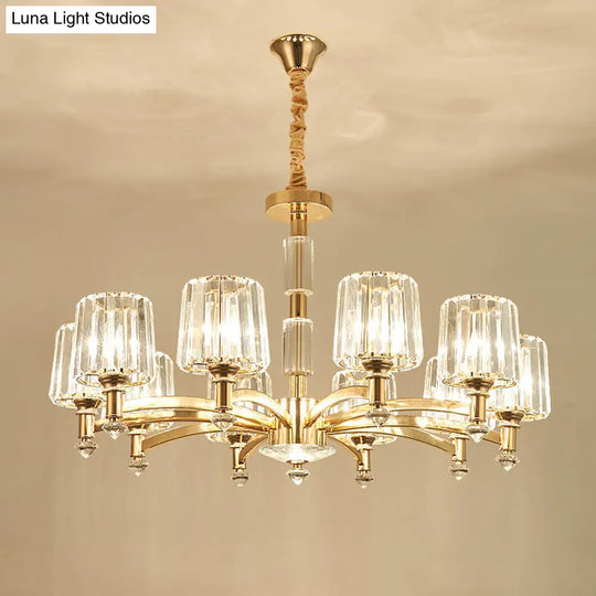 Modern Brass Cylindrical Crystal Chandelier For Living Room