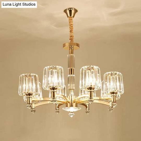 Modern Brass Cylindrical Crystal Chandelier For Living Room