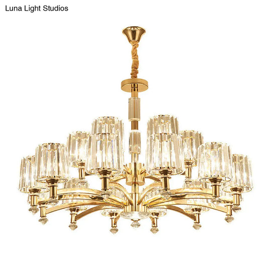 Modern Brass Cylindrical Crystal Chandelier For Living Room