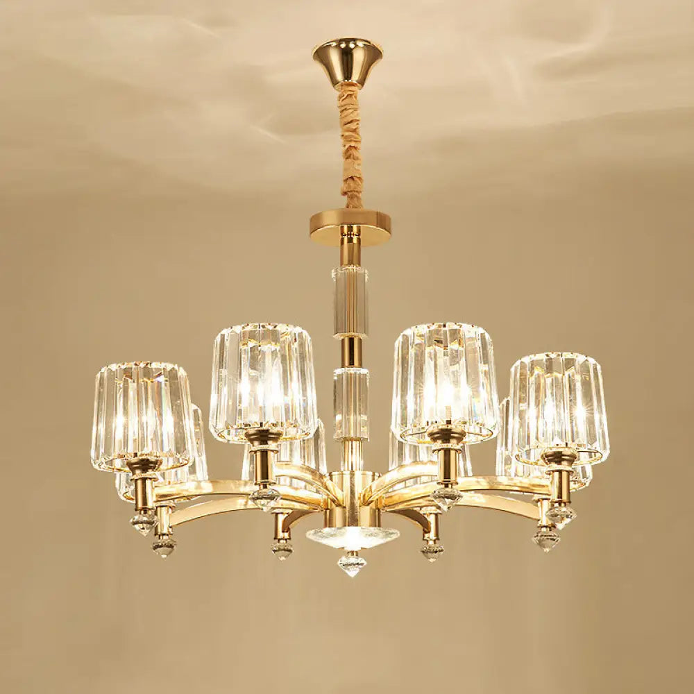 Modern Brass Cylindrical Crystal Chandelier For Living Room 8 /