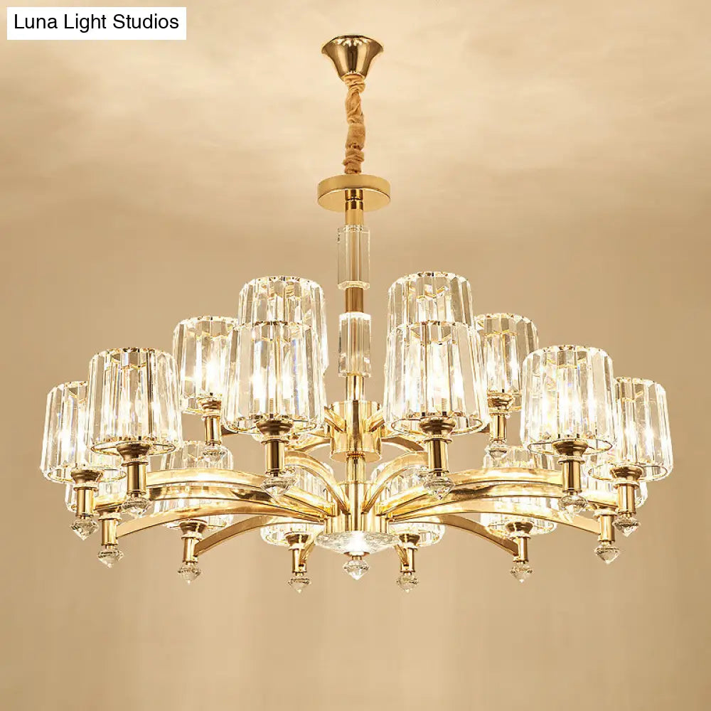 Modern Brass Cylindrical Crystal Chandelier For Living Room