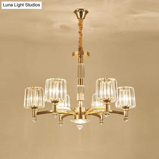 Modern Brass Cylindrical Crystal Chandelier For Living Room