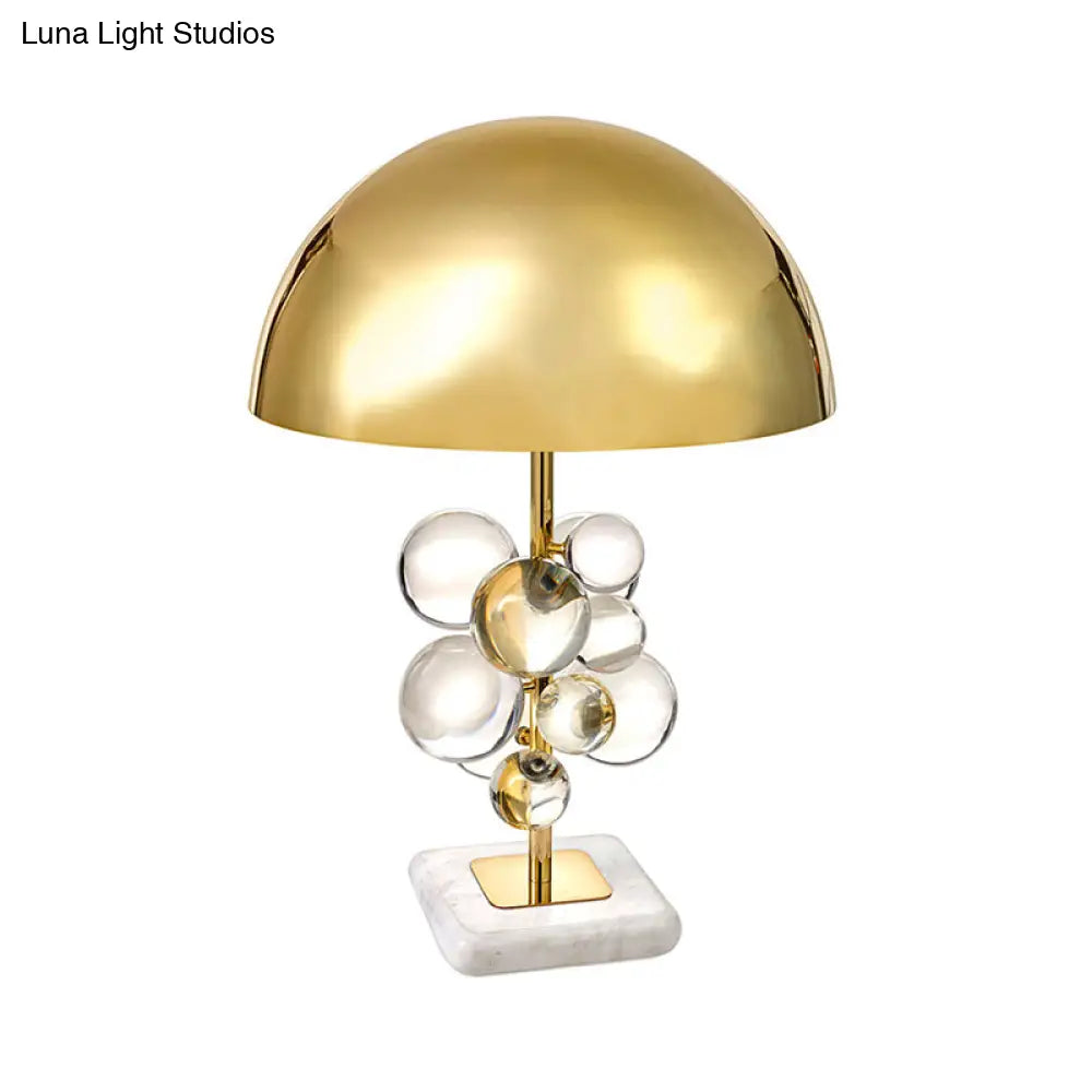 Modern Brass Dome Nightstand Lamp With Crystal Ball Decoration - 1 Light Metal Table Lighting