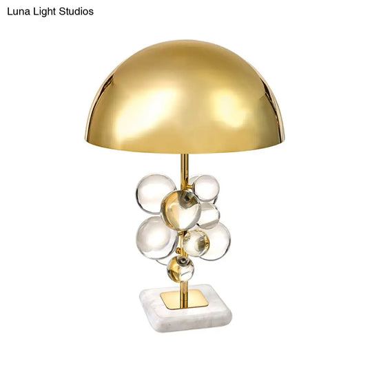 Modern Brass Dome Nightstand Lamp With Crystal Ball Decoration - 1 Light Metal Table Lighting