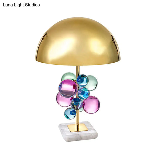 Modern Brass Dome Nightstand Lamp With Crystal Ball Decoration - 1 Light Metal Table Lighting