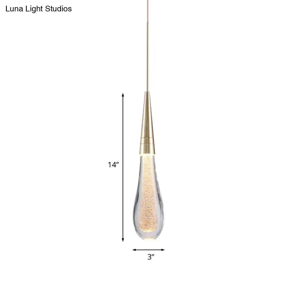 Modern Brass Droplet Crystal Ceiling Lamp With Led Pendant Light - 1 Bubble Design For Living Room