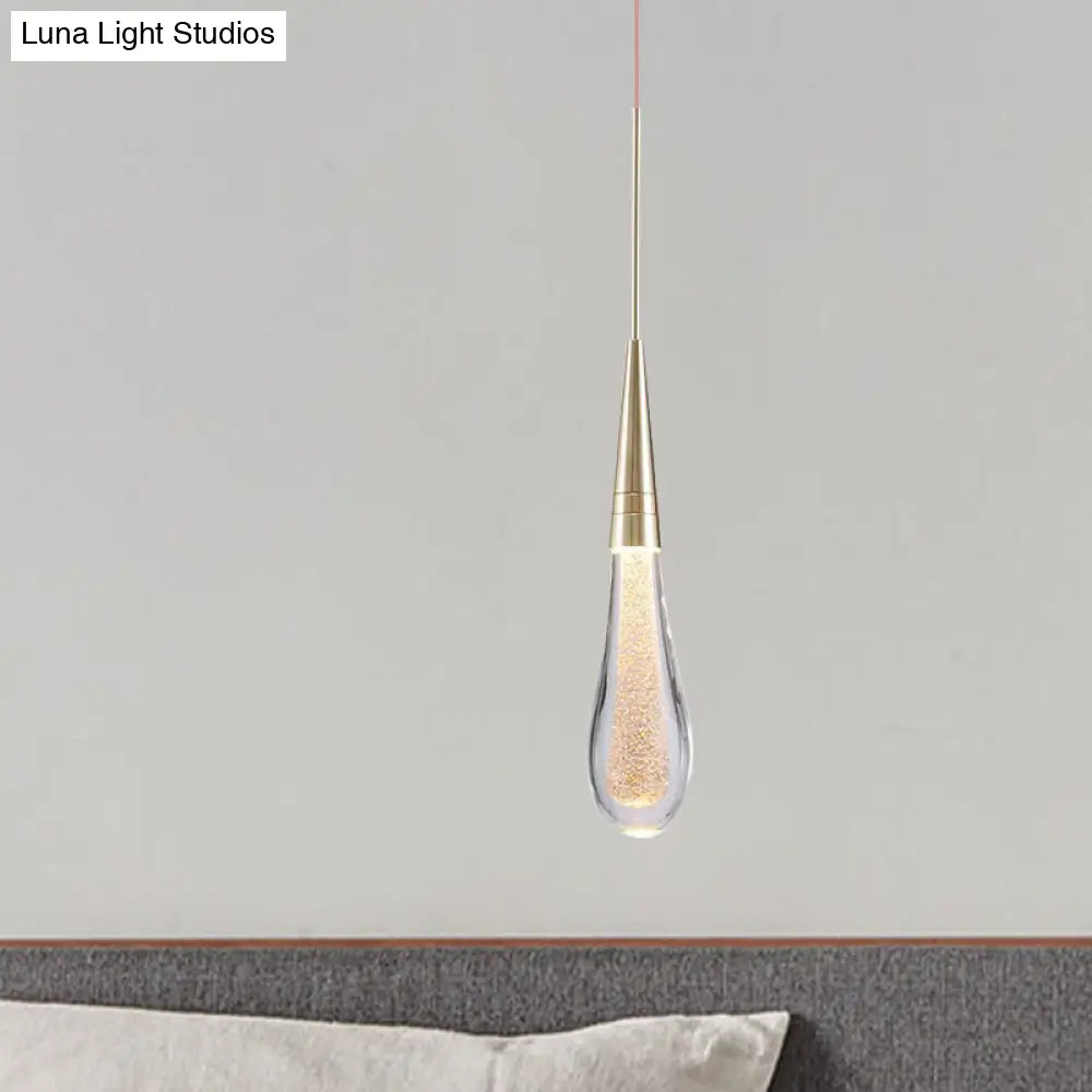 Modern Brass Droplet Crystal Ceiling Lamp With Led Pendant Light For Living Room