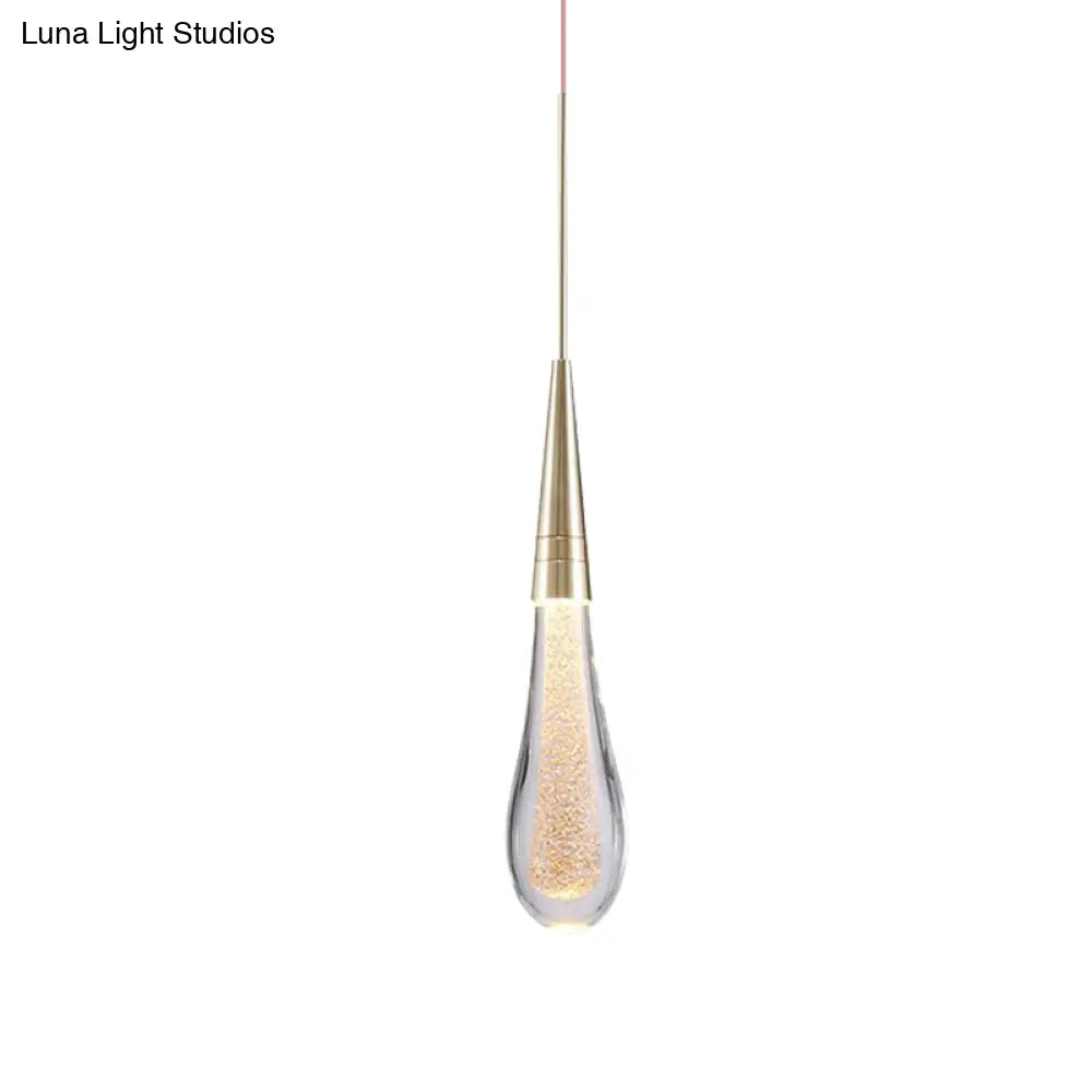 Modern Brass Droplet Crystal Ceiling Lamp With Led Pendant Light - 1 Bubble Design For Living Room