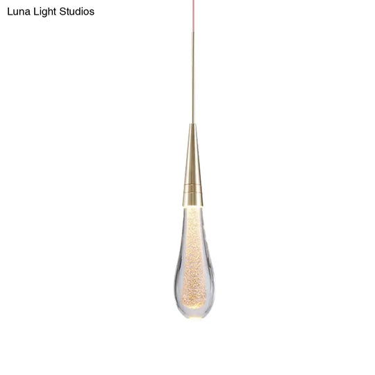 Modern Brass Droplet Crystal Ceiling Lamp With Led Pendant Light - 1 Bubble Design For Living Room