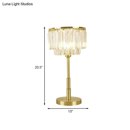 Modern Brass Drum Table Lamp With Clear Hand-Cut Crystal Led Light For Dining Room