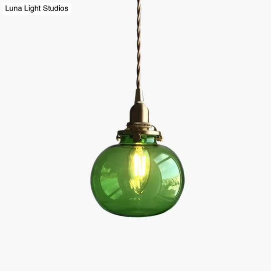 Modern Brass Pendant Light With Elliptical Blue/Clear/Green Glass Shade For Dining Room Ceiling