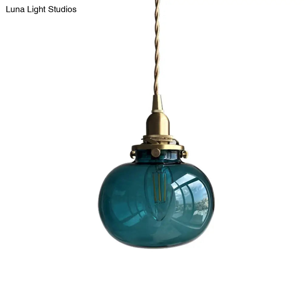 Modern Brass Elliptical Pendant Lamp With Blue/Clear/Green Glass - Ideal For Dining Room Ceiling