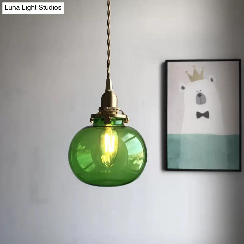 Modern Brass Pendant Light With Elliptical Blue/Clear/Green Glass Shade For Dining Room Ceiling