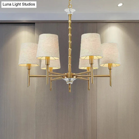 Modern Fabric Barrel Chandelier With 6 Brass Lights For Living Room Hanging