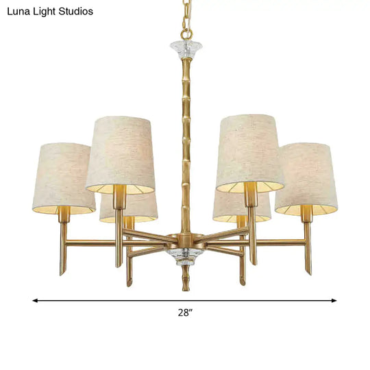 Modern Brass Fabric 6-Light Chandelier Pendant Kit For Living Room