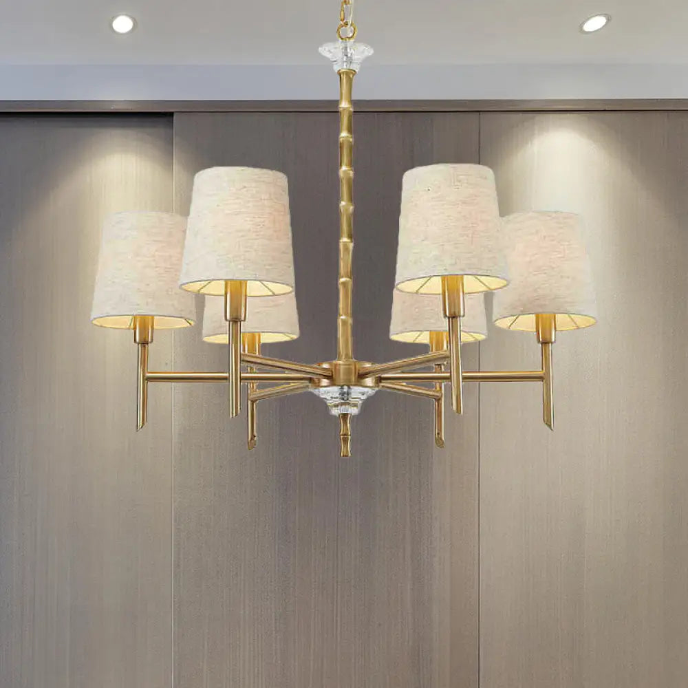 Modern Brass Fabric 6-Light Chandelier Pendant Kit For Living Room