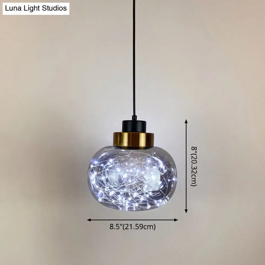 Modern Brass Finish Glass Jar Pendant Light With Led String - Ceiling Hang Lamp