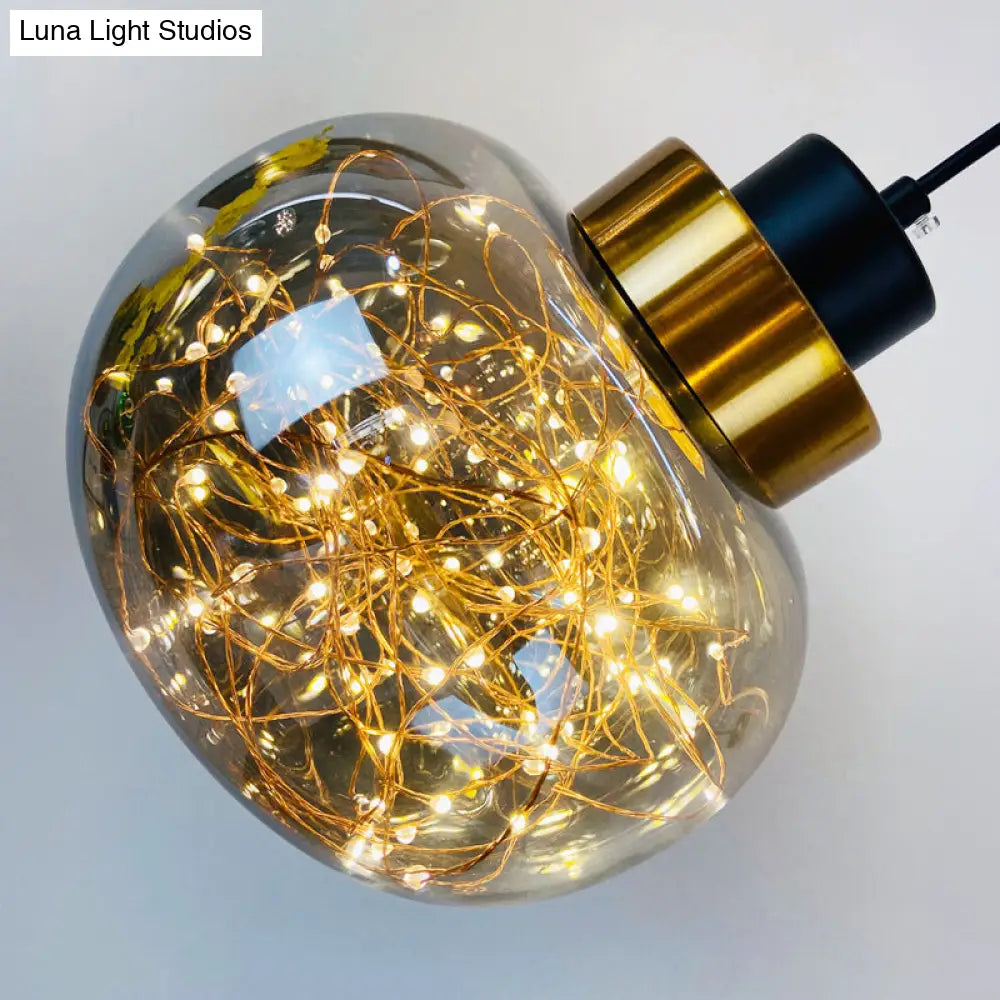 Modern Brass Finish Glass Jar Pendant Light With Led String - Ceiling Hang Lamp