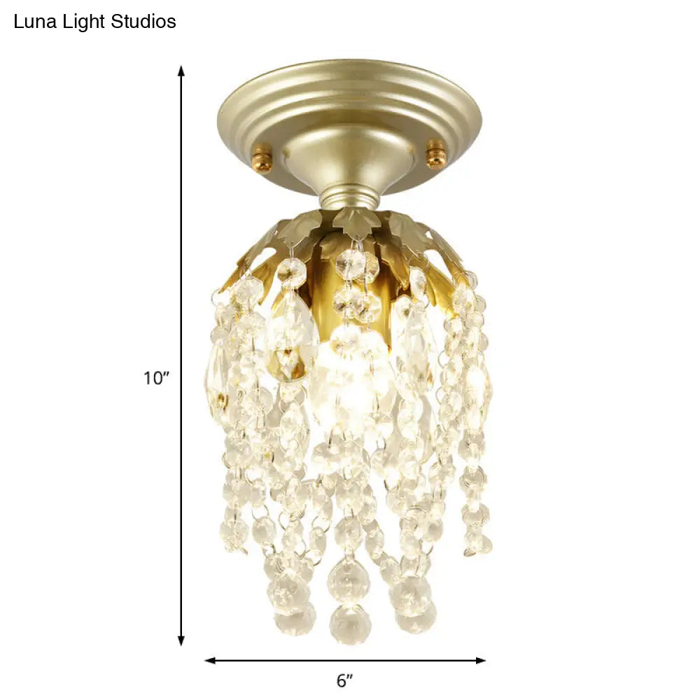 Modern Brass Finish Mini Ceiling Light With Crystal Bead For Corridor