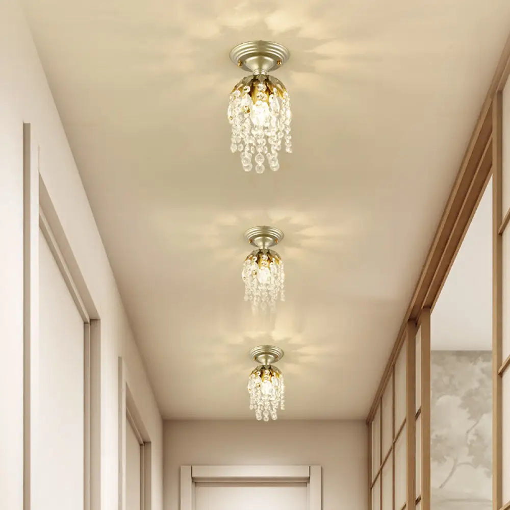 Modern Brass Finish Mini Ceiling Light With Crystal Bead For Corridor