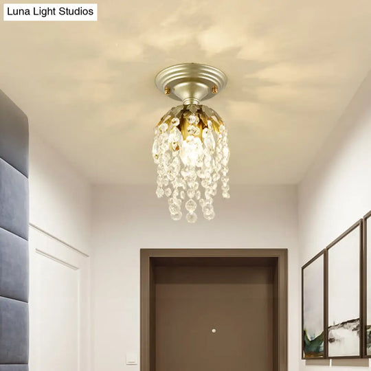 Modern Brass Finish Mini Ceiling Light With Crystal Bead For Corridor