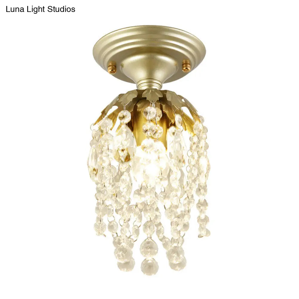 Modern Brass Finish Mini Ceiling Light With Crystal Bead For Corridor