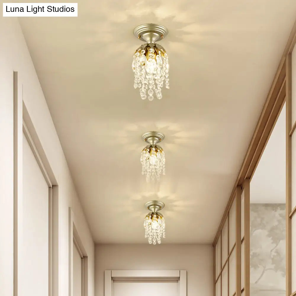 Modern Brass Finish Mini Ceiling Light With Crystal Bead For Corridor