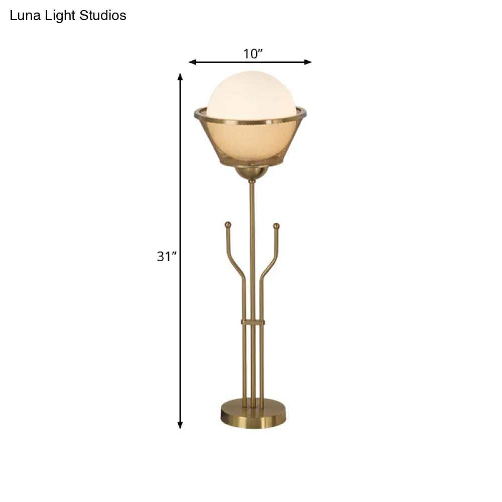 Modern Brass Finish Table Lamp With Trident Base - Metallic Reading Book Light