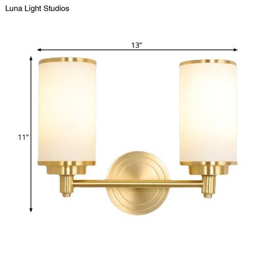 Modern Brass Finish Wall Lamp With Frosted Glass Cylinder Mount Light