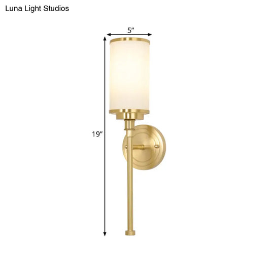 Modern Brass Finish Wall Lamp With Frosted Glass Cylinder Mount Light