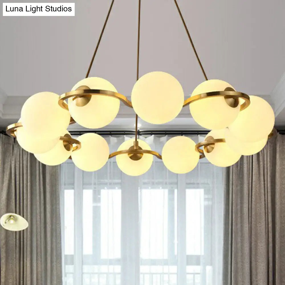 Modern Brass Finish Floral Ring Chandelier With Glass Ball Shade