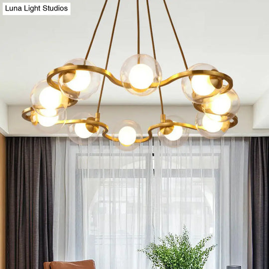 Modern Brass Finish Floral Ring Chandelier With Glass Ball Shade