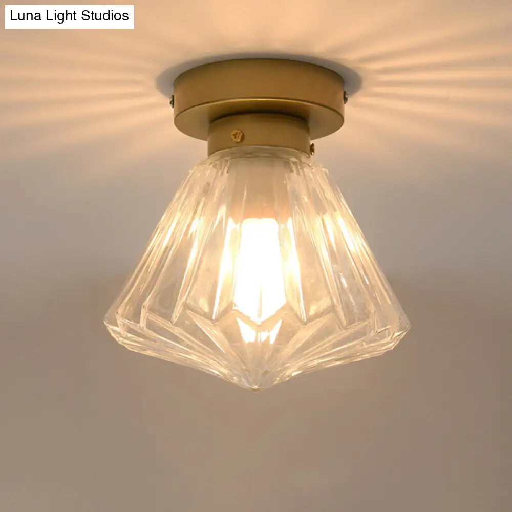 Modern Brass Flush Ceiling Light With Ribbed Glass - 1 Bulb Kitchen Lamp Gold