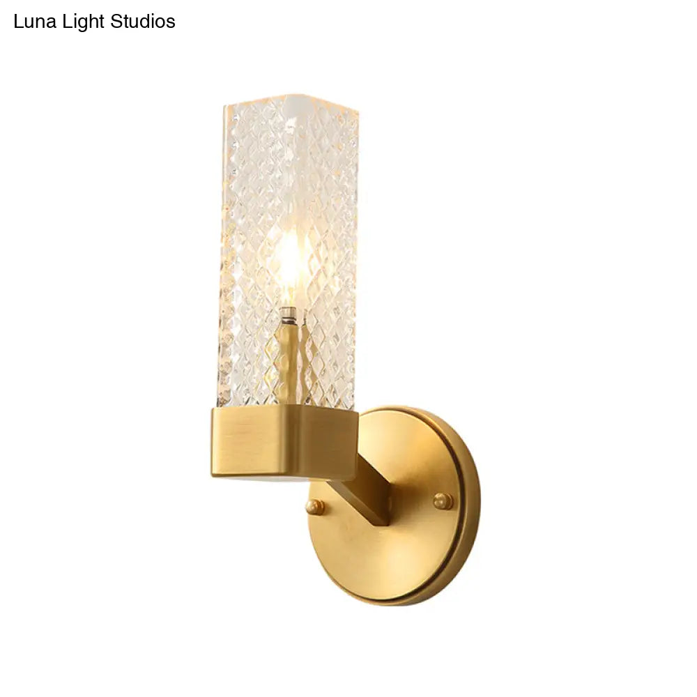 Modern Brass Glass Cubic Wall Lamp - Stylish 1-Light Fixture For Living Room