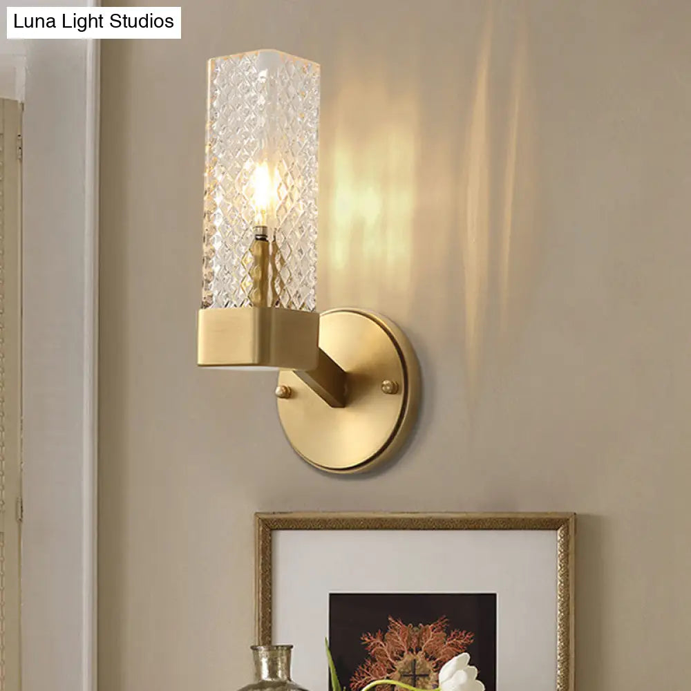 Modern Brass Glass Cubic Wall Lamp - Stylish 1-Light Fixture For Living Room