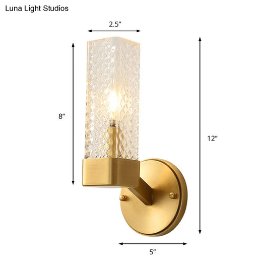 Modern Brass Glass Cubic Wall Lamp - Stylish 1-Light Fixture For Living Room