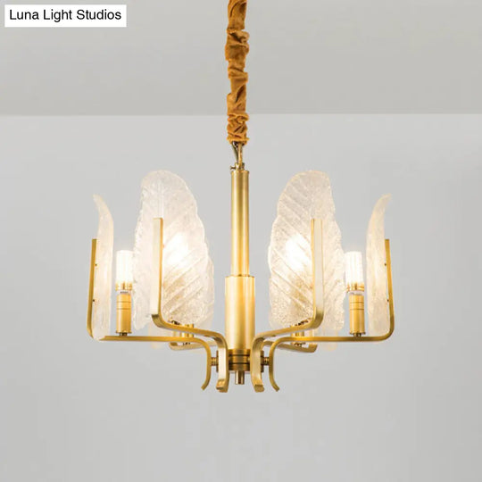 Postmodern Leaf Chandelier Lamp With Brass Textured Glass - 6/8/10 Head Pendant Light Fixture 6 /