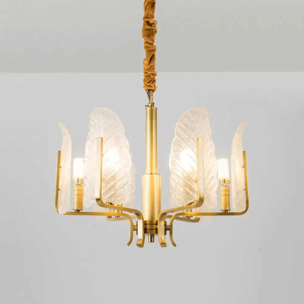 Modern Brass Glass Pendant Light Fixture - 6/8/10-Head Leaf Chandelier Lamp 6 /