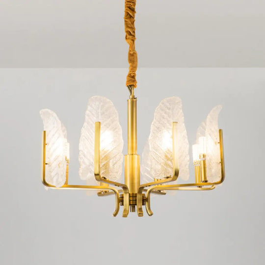 Modern Brass Glass Pendant Light Fixture - 6/8/10-Head Leaf Chandelier Lamp 8 /