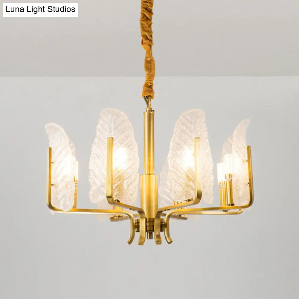 Postmodern Leaf Chandelier Lamp With Brass Textured Glass - 6/8/10 Head Pendant Light Fixture 8 /