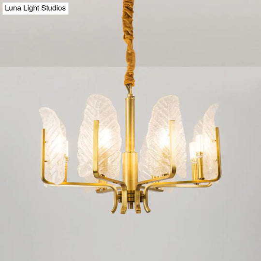 Postmodern Leaf Chandelier Lamp With Brass Textured Glass - 6/8/10 Head Pendant Light Fixture 8 /