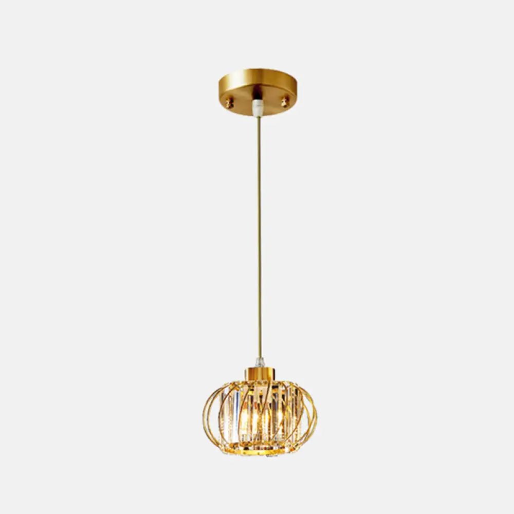 Modern Brass Globe Pendant Light With Crystal Hanging For Dining Area 1 / Round