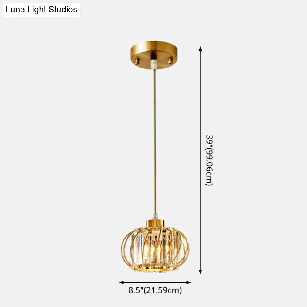 Modern Brass Globe Pendant Light With Crystal Accents Stylish Ceiling Lantern For Dining Area