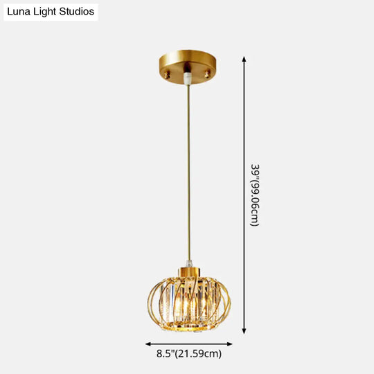 Modern Brass Globe Pendant Light With Crystal Accents Stylish Ceiling Lantern For Dining Area