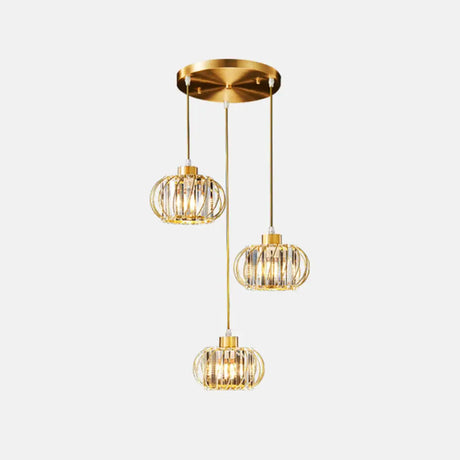 Modern Brass Globe Pendant Light With Crystal Hanging For Dining Area 3 / Round