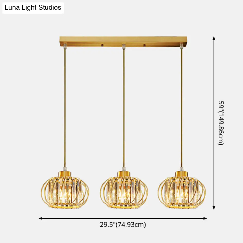 Modern Brass Globe Pendant Light With Crystal Hanging For Dining Area