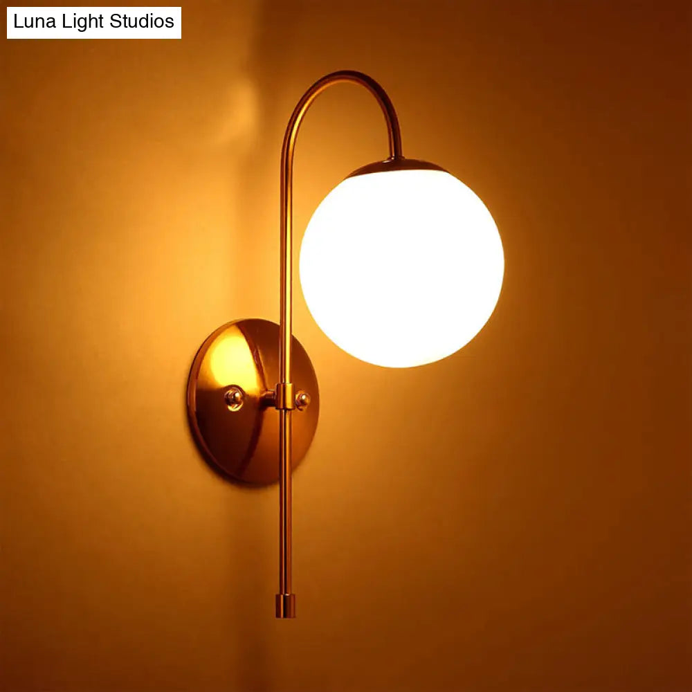 Modern Brass Globe Wall Sconce With Opal Glass Shade For Coffee Shop (1 Light)