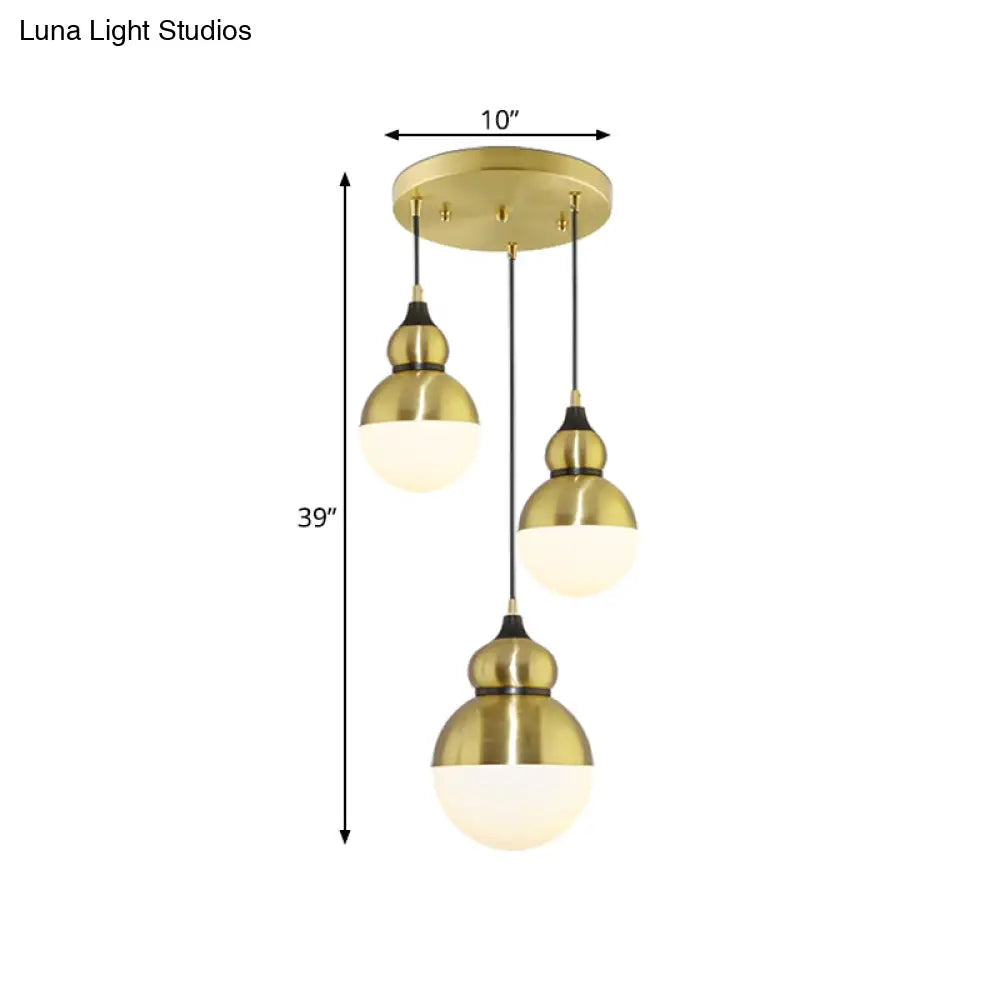 Modern Brass Gourd Dinette Pendant Light With Cream Matte Glass - 3 Bulbs Multi-Light Hanging Design